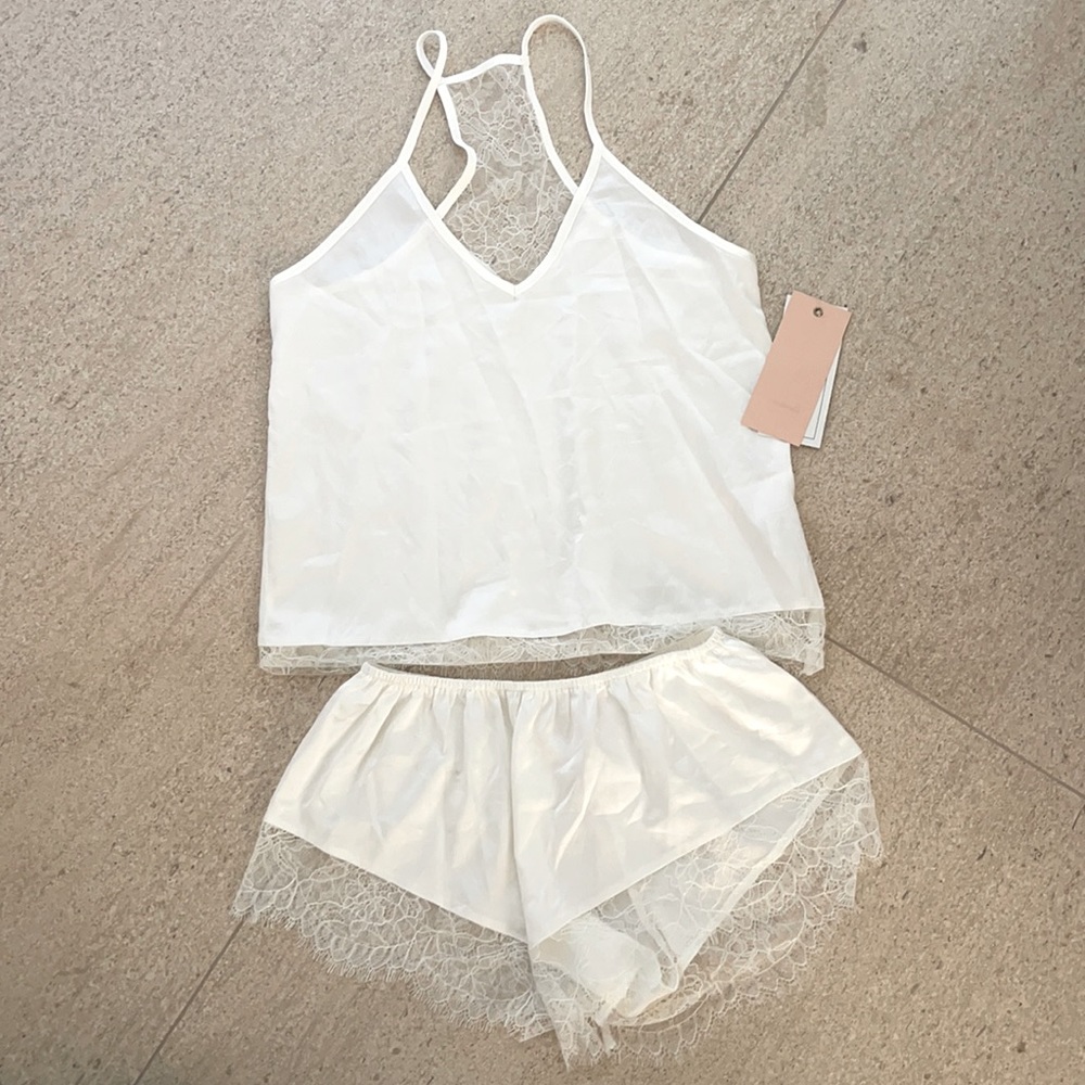 Homebodii White Lace Trim Pajama Set